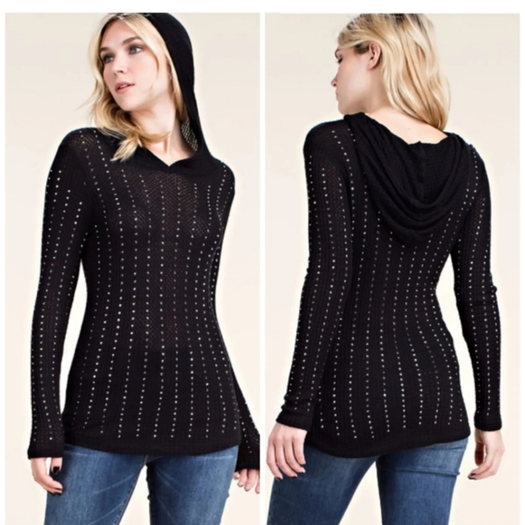 Vocal Rhinestone Stripe Black Hoodie - Picture 2 of 6